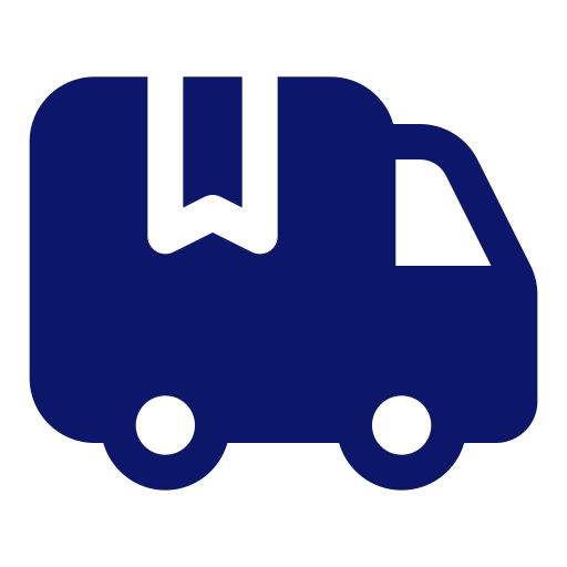 Icône bleu marine d’un camion de livraison, symbole d’expédition rapide et de service de transport fiable.